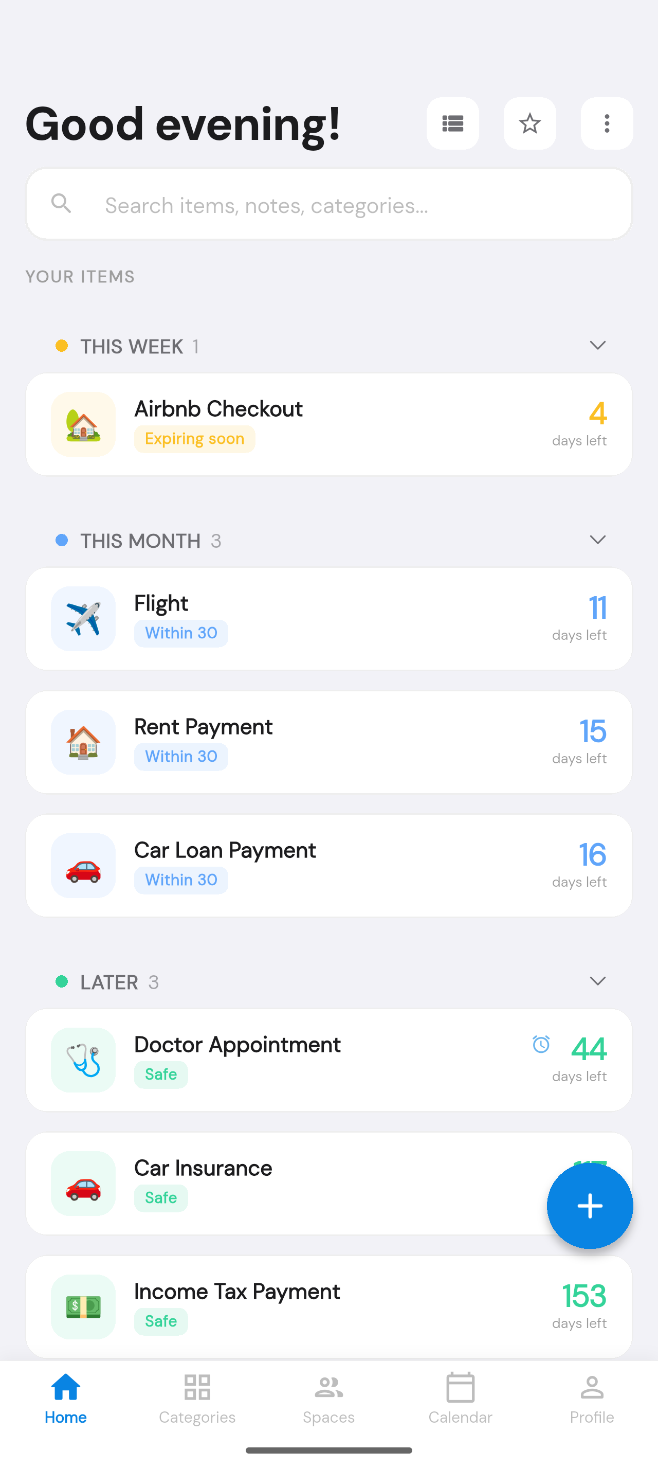 ReMinder kezdőképernyő